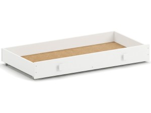 Szuflada do łóżeczka niemowlęcego 140x70 na gumowanych kółeczkach biała z uchwytami w kształcie kwadratów