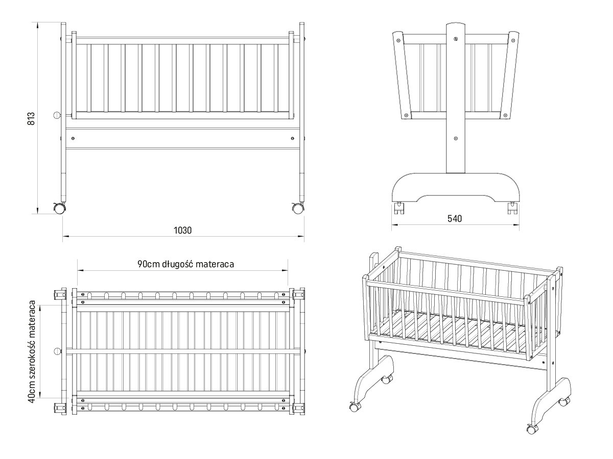 Wymiary kołyski - schemat