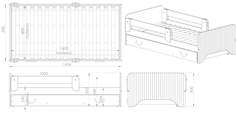 Wymiary lozka Rookie z szufladą
