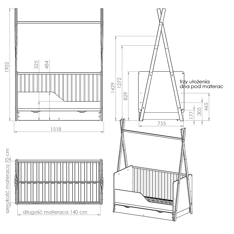 Schemat Tipi z szufladą barierka